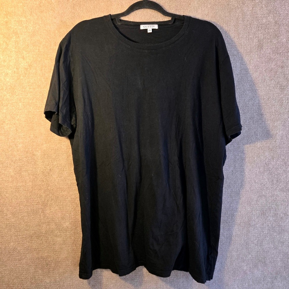 Gustin Mens XXL Black Organic Cotton Crew Neck Short Sleeve T-Shirt Made in USA